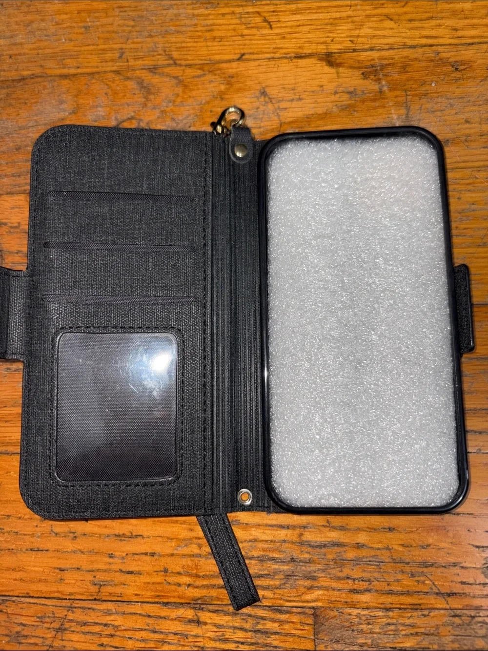 Apple Black Fabric Wallet Phone Case with Wrist Strap